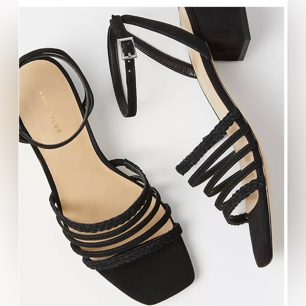 Ann Taylor Braided Suede Strappy Block Heel Sandals